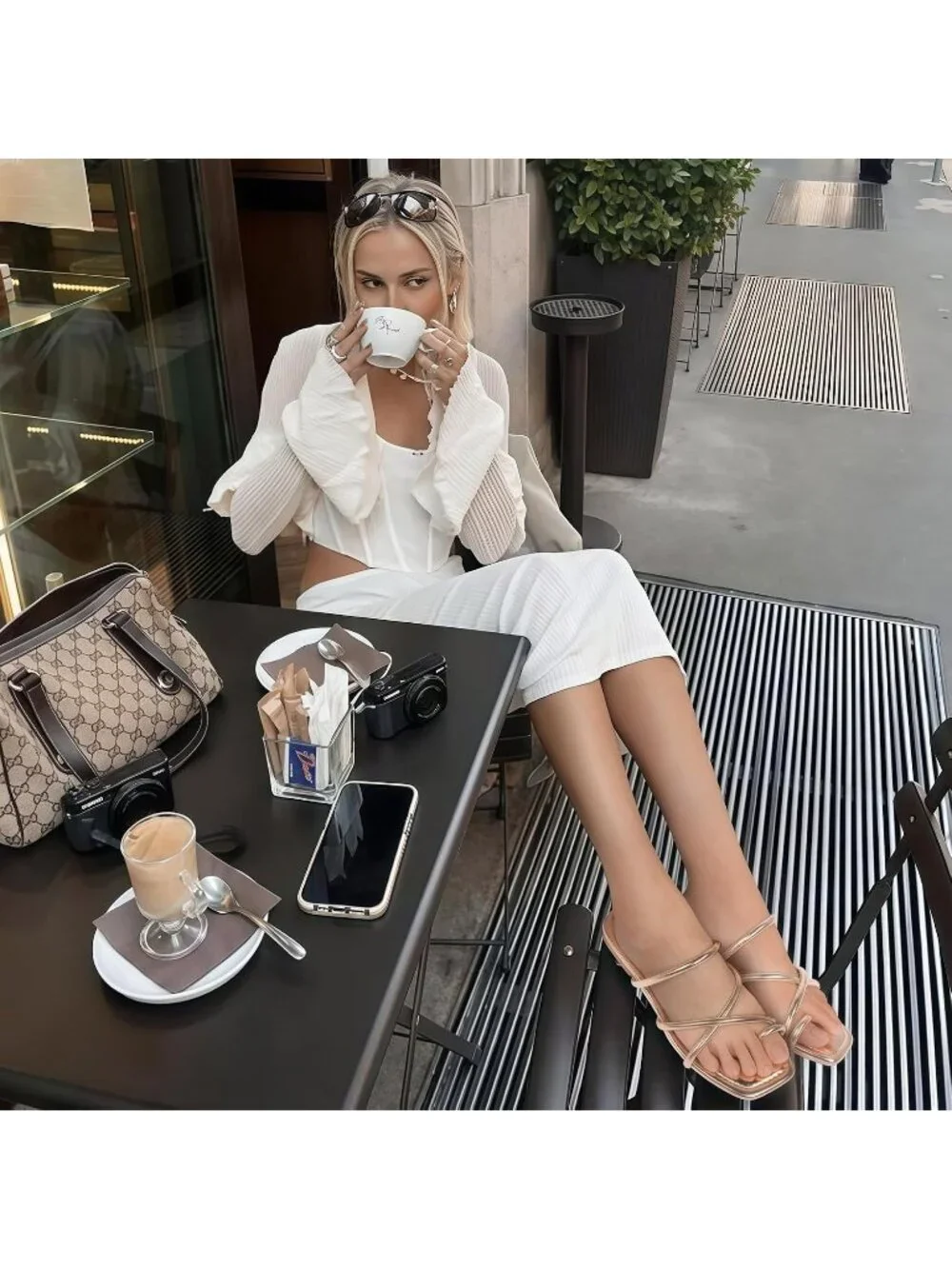 Women's Gold Summer Flat Toe Ring Thong Open Toe Cross Strap Fashion Shoes